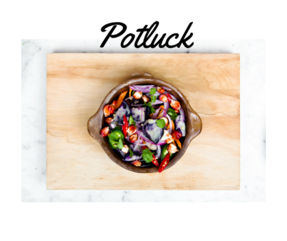 Potluck with an image of a casserole