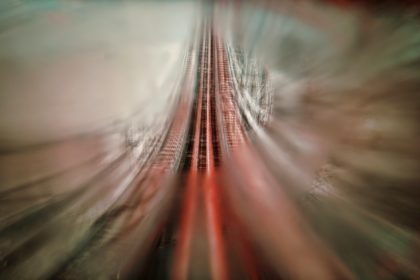 view from speeding rollercoaster