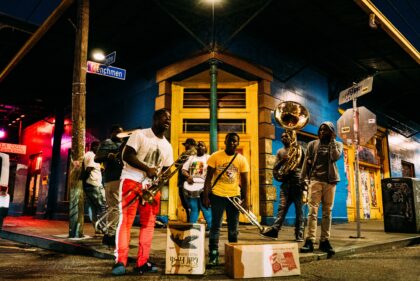 jazz musicians on a street corner in New Orleans